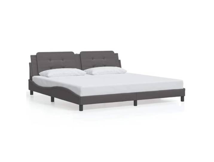 PUGYNBK Bettgestell Zadar 200 x 200 cm, Kunstleder, Grau Gepolstertes Kopfteil mit Reißverschluss, Lattenrost inklusive, modernes Wellendesign, einfache Reinigung