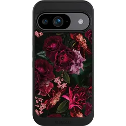 Nivocase Hülle für Google Pixel 9 Handyhülle NIVOcore Case Schwarz Blumen Blüte Rose (Google Pixel 9), Smartphone Hülle, Schwarz