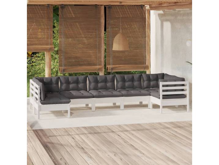 vidaXL 7-tlg. Garten-Lounge-Set mit Kissen Weiß Kiefernholz