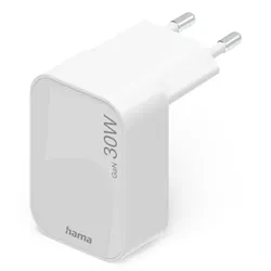 HAMA Schnellladegerät GaN 1x USB-C faltbares Mini-Ladegerät PD 30W weiß