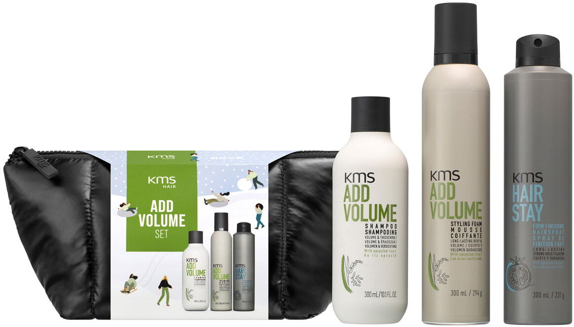 900ml KMS ADDVOLUME Set (Shampoo 300ml + Foam 300ml + Hairspray 300ml + Pouch)