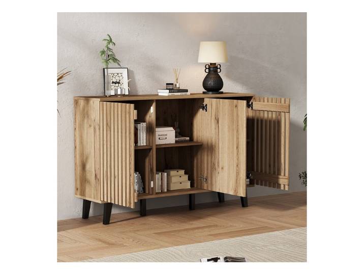 Odikalo Sideboard Anrichte Schließfach Essschrank 3-türiger Ablagefächer 150x40x95 Natür