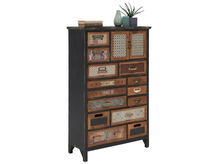 Landscape Kommode, Mehrfarbig, Holz, Textil, Holzwerkstoff, Kiefer, massiv, 14 Schublade(n) Schubladen, 76x119x32 cm, stehend, Kleinmöbel, Kommoden, Kommoden