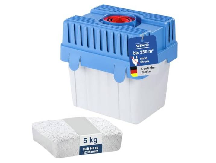 WENKO Luftentfeuchter 5 kg Blau, energiesparend da ohne Strom & geräuschlos