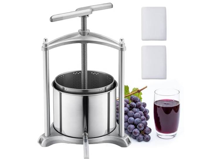 VEVOR Pressoir à Fruits Manuel 6 L\, Presse à Vin Traditionnelle en Acier Inoxydable\, pour Fabrication de Cidre Jus Raisin Pomme Agrumes Légumes Cuisine\, Presse Fruits avec Poignée en T Robuste
