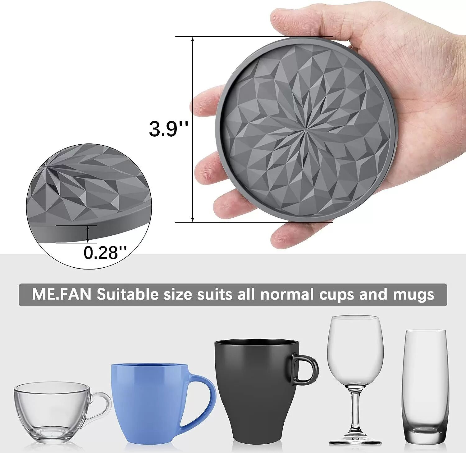 INF Ensemble de 6 dessous de verre en silicone avec support Gris