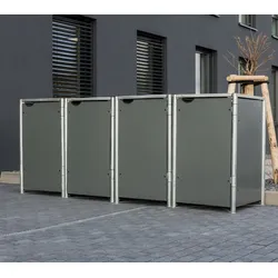 Hide Metall Mülltonnenbox für 4 Mülltonnen 120 Liter | Grau | 64x242x115 cm - Grau