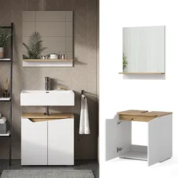 Vicco Badmöbel-Set Marelle Weiß Artisan moderne Serie Badezimmer dekorative Front Waschtischunterschrank Badspiegel