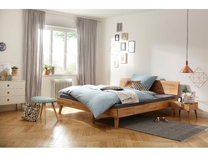 Bett HOME AFFAIRE Natali , braun (eiche), Liegefläche Länge B: 200cm x 180cm, Höhe Bettseite: 37cm, Betten, Bett, aus massiver Eiche, in verschiedenen Breiten