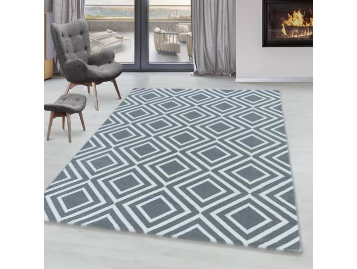 Tapis à poil ras - SIMPEX - RICA design de salon - Motif de Diamantes - Poil souple - Gris