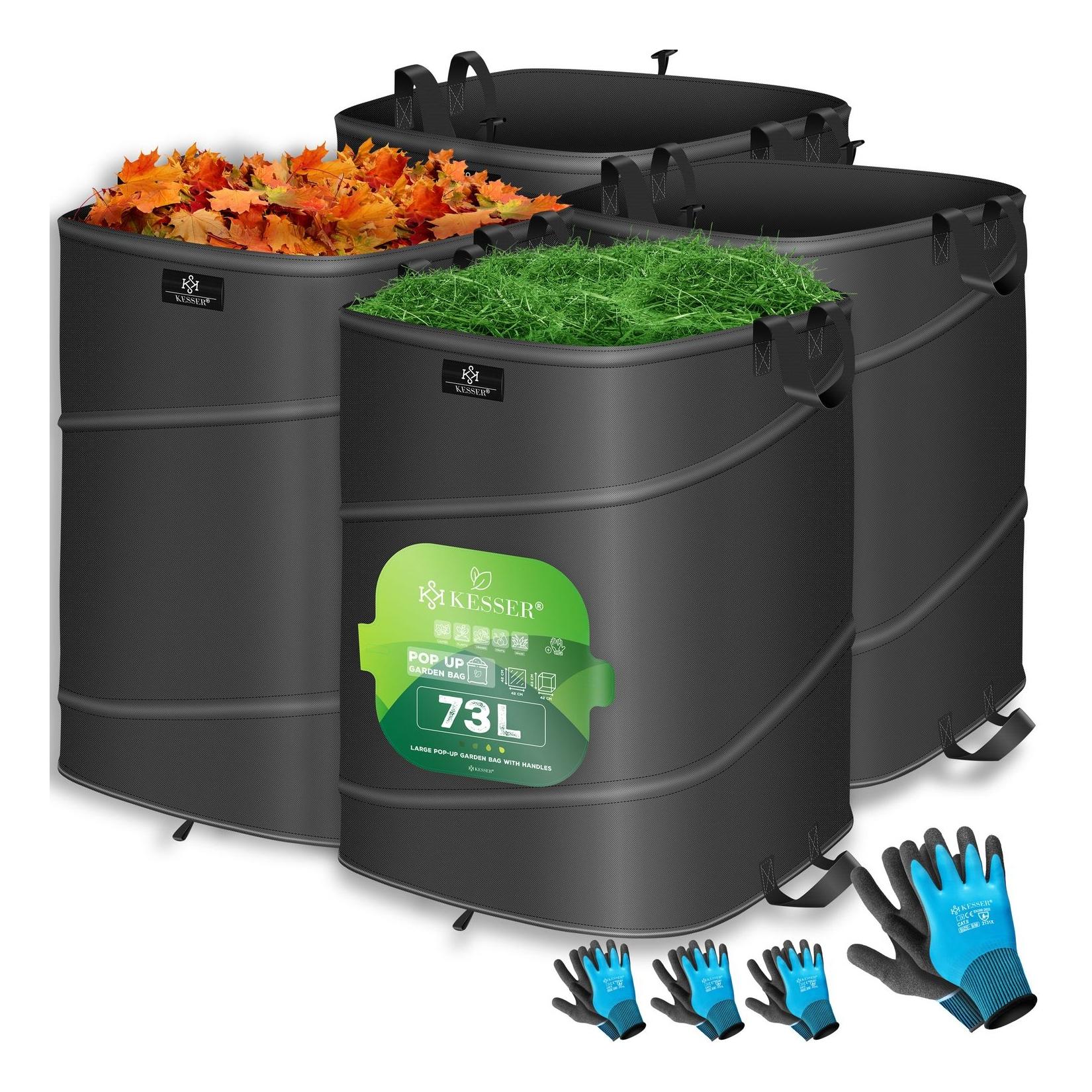 KESSER® Pop-Up-Gartensack Laubsack Gartenabfallsack inkl. Handschuhe Selbststehend mit Griffen Stabil Robust & Faltbar Laubsäcke Rasenschnitt Gartensäcke für Gartenabfälle Grünschnitt