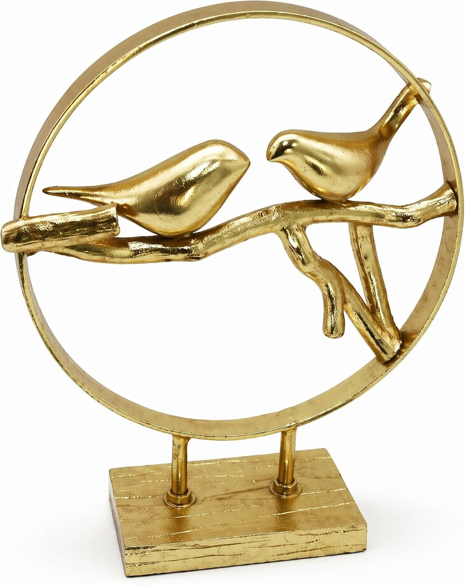 Gouden vogel standbeeld met cirkelvormige ring, uniek dier ornament voor in de woonkamer