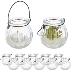 Relaxdays Windlicht Glas 12er Set Schwarz,Transparent