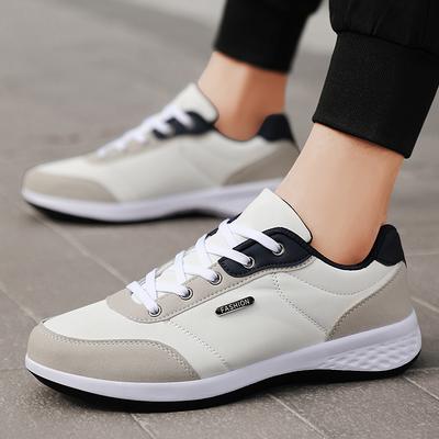 Fashion Men PU Leather Shoes Sneakers, Breathable Casual Shoes, Trend Male Footwear, Non Slip Leisure Sneakers white 41