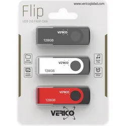 Verico USB 2.0 Stick 3er Pack, 128 GB (128 GB, USB-A), USB Stick, Rot, Schwarz, Silber