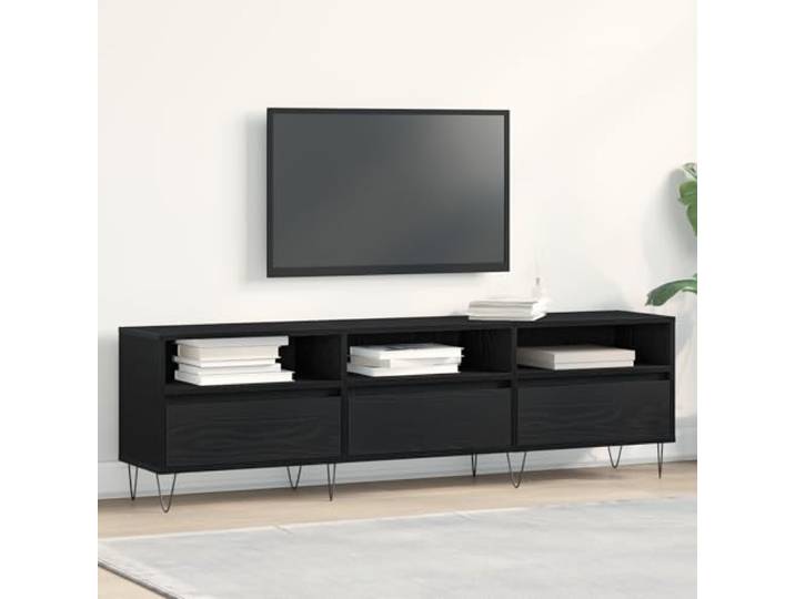 HEFZGDB TV-Schrank Schwarz Eiche 150x30x44,5 cm Holzwerkstoff mit sechs Regalen und Klapptüren für Wohnzimmer Unterhaltungszentrum modernes Möbelstück Stauraum