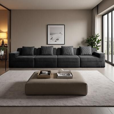 Corduroy Cloud Modular Sofa with Deep Seat and Throw Pillows