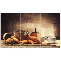Wallario Herdabdeckplatte 80 x 52 cm (BxH), 1-teilig Französisches Frühstück mit Café und Croissants