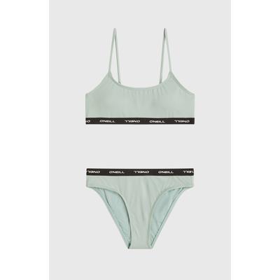 Bandeau-Bikini O'NEILL "O'NEILL SPORT BIKINI SET", Mädchen, Gr. 128 (122), N-Gr, grün (marble arch), Obermaterial: 82% Polyamid, 18% Elasthan. Futter: 92% Polyester, 8% Elasthan, Bikini-Sets, sportliches Bikini-Set, elastischer Bund mit Logostreifen