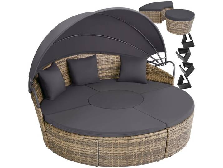 Bain de soleil - TECTAKE - Fauteuil lit de jardin en rotin SANTORIN modulable avec toit pare-soleil pliable - Marron Naturel