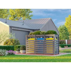 Karibu Mülltonnenunterstand für 3 Mülltonnen terragrau Mülltonnenbox Gartenbox 238x143x88 in cm (BxHxL)
