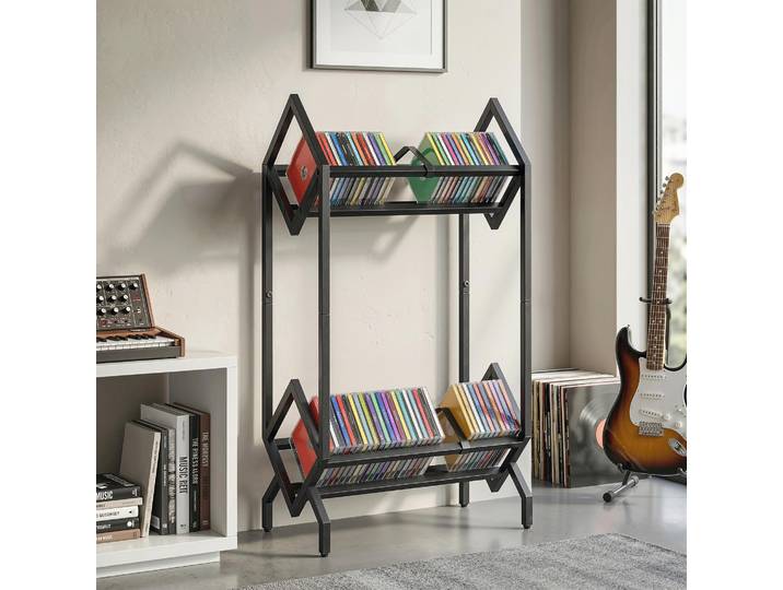 HOMCOM Porte-CD Métal 2 Niveaux Noir pour Livres et Vinyles