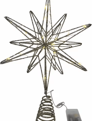 Inspire Picks 20 Light Christmas Star Tree Topper Pre Lit Multi Pointed Glitter Snowflake Treetop Decor champagne Star