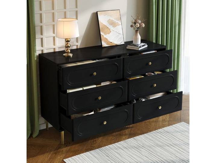 Commode 6 tiroirs noir pieds métal
