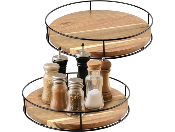 Lot De 2 Porte Epices Cuisine Rotatifs Tourniquet A Epices Plateau Tournant En Bois De 25Cm Rotatif À 360° Pour Cuisine Étag[AT185]