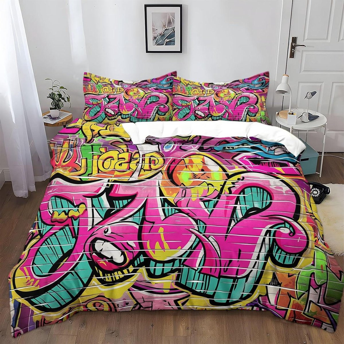 Kleurrijk Dekbedovertrek Set met 3D Graffiti Stijl voor Volwassenen, 135 x 200 cm