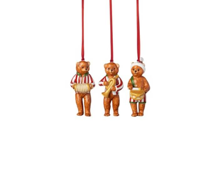 Villeroy & Boch - Nostalgic Ornaments Teddys 3-TLG Set Bunt, Weihnachtsdeko, Baumschmuck, Geschenkidee, Deko Weihnachten Liebevoll Gestaltet, Premium Porzellan