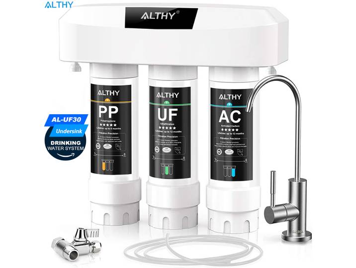 ALTHY – purificateur de filtre à eau potable sous évier, système d'ultrafiltration, 3 étapes, élimine le plomb, le chlore, les bactéries et le mauvais goût
