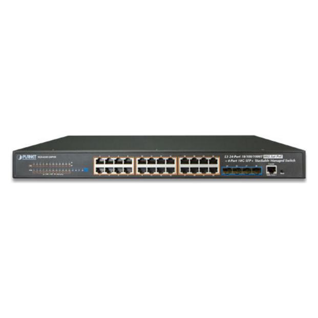 Planet PLANETLayer 3 24-Port 10/100/1000T PoE 802.3at Switch 4-Port 10G SFP+ Uplinks stackable Web managed (24 Ports) (SGS-6341-24P4X)