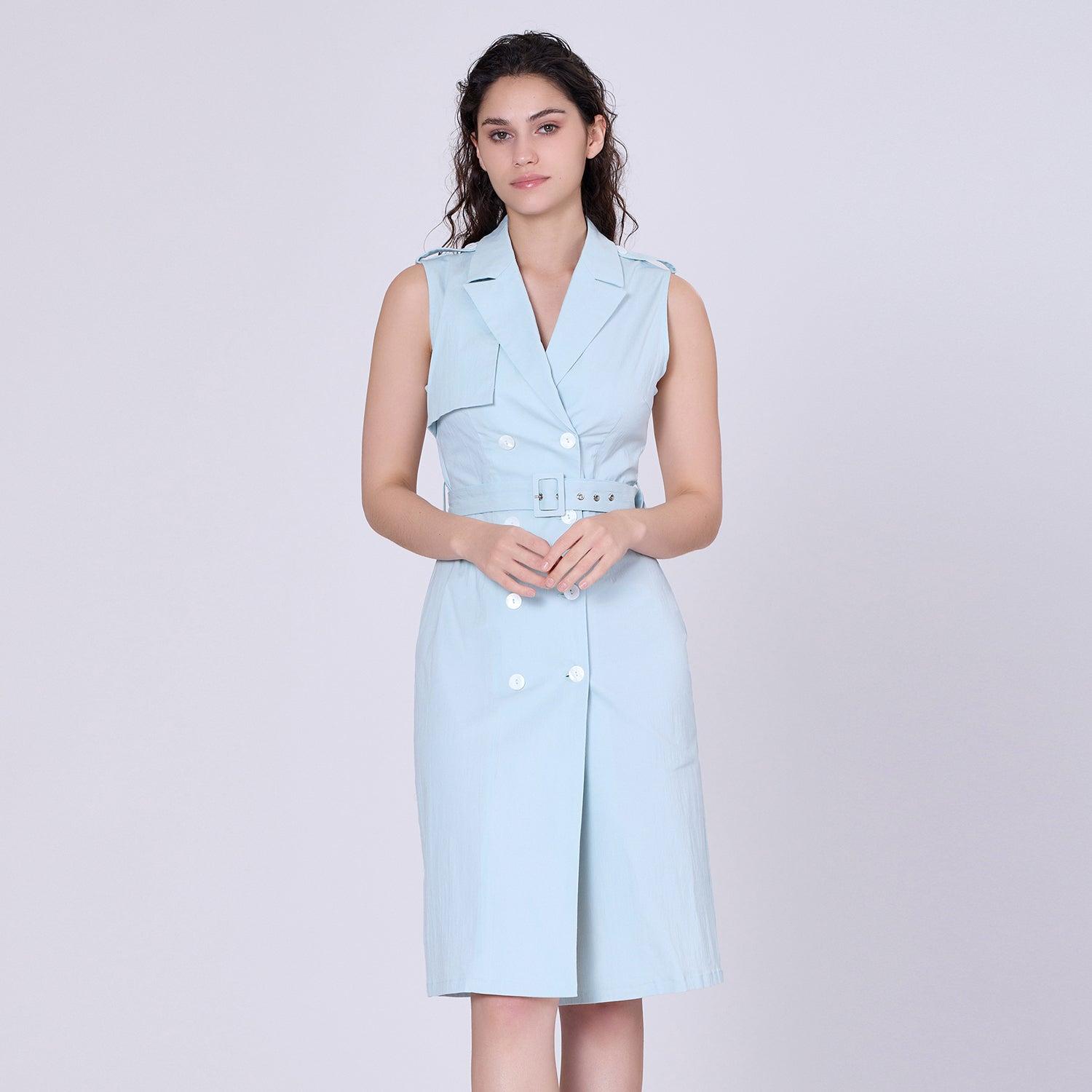 Trench -stijl mouwloze jurk met dubbele borsten