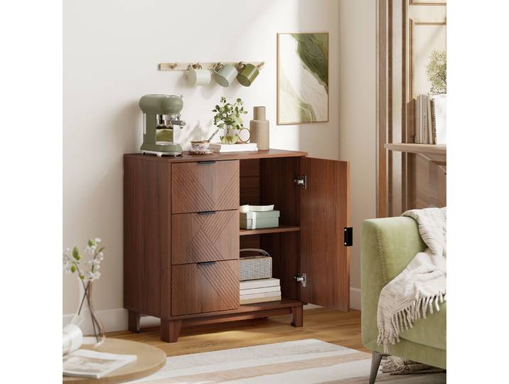 HOMCOM Buffet Salon Effet Bois 3 Tiroirs Porte Étagère 75x39x80cm