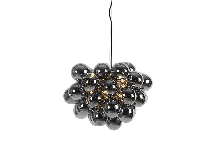 Suspension intelligente noire avec verre fumé 8 lumières ronde