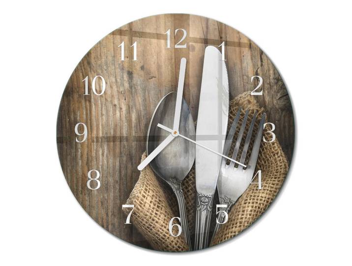 Tulup Wanduhr fi30 cm - Besteck, Braun, Glas, Rund, 30x30x0.4 cm, Dekoration, Uhren, Wanduhren