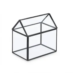 Relaxdays Pflanzenterrarium, Glas & Kupfer, 15x15x10 cm, Deko Glashaus Kakteen & Moos, Glaskasten Fensterbank, schwarz
