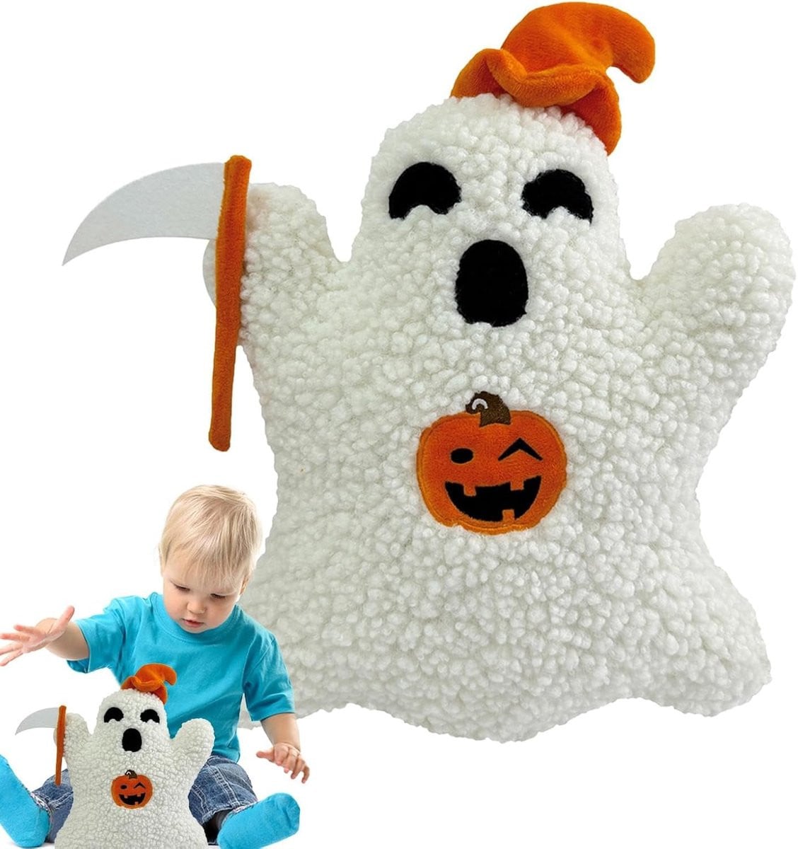 Wit Spookkussen van zacht pluche voor feestelijke decoratie