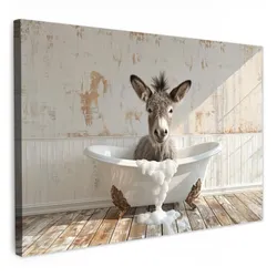 LEINWANDBILD Esel - Tiere - Badewanne - Schaumstoff Wanddeko 90x60 cm