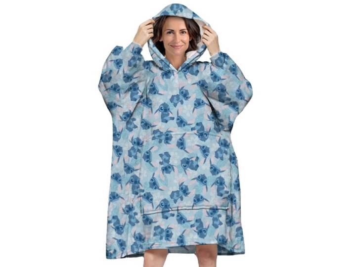 Disney Lilo & Stitch Hoodie Fleece Deken\, Blue Flower - Volwassen (One Size) - Polyester
