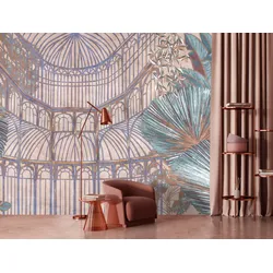 Vliestapete LIVING WALLS "Botanik-Tapete Palmenhaus – Strukturiert Pflanzen", rosa, B:2,5m H:0,02m L:5m, Vlies, Tapeten