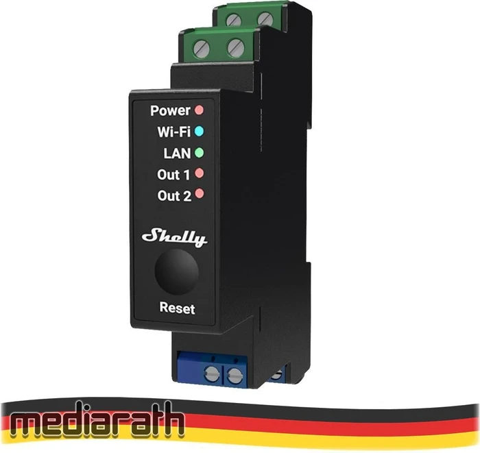 Shelly Pro 2PM, Schaltmodul 2x 16A für DIN-Schiene, Leistungsmessung, LAN, Wi-Fi, und Bluetooth