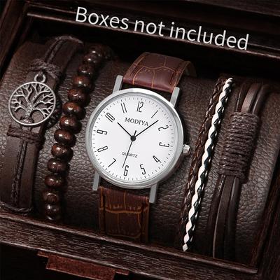 Fusion Finds Men's Business Quartz Watch & PU Leather Bracelet Gift Casual Round Wristwatch c