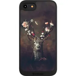 Nivocase Handyhülle für Apple iPhone 8 Hülle NIVOpure Case Schwarz Blumen Rehe Rentier (Apple iPhone 8), Smartphone Hülle, Schwarz