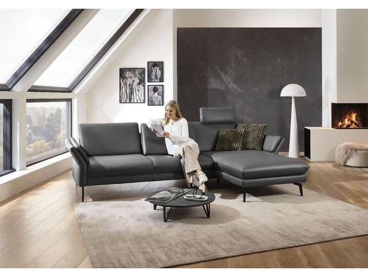 Ecksofa DIE PLANBAR PN-EM23050, L-Form, Breite 289 cm, Leder , grau (torro anthrazit), B:289cm T:180cm, Sofas, Ecksofa, Optional mit Echtleder-Rücken, Kopfstütze, Sitz- und Armverstellung