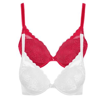 Push-up-BH LISCA "2er Pack Push up BH Evelyn", Damen, Gr. 90, Cup C, bunt (rot, weiß), Spitze, Obermaterial: 82% Polyamid PA. 18% Elasthan EL., BHs Push-up-BH