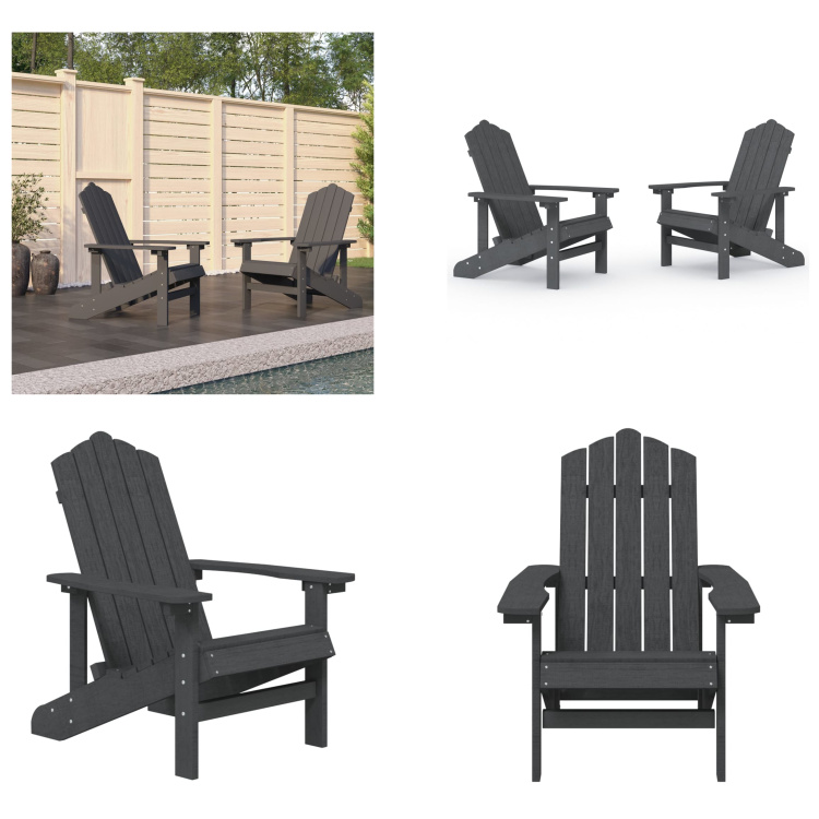 vidaXL Adirondack Gartenstühle 2 Stk. HDPE Anthrazit - Gartenstuhl - Gartenstühle - Outdoor Stuhl - Gartensessel
