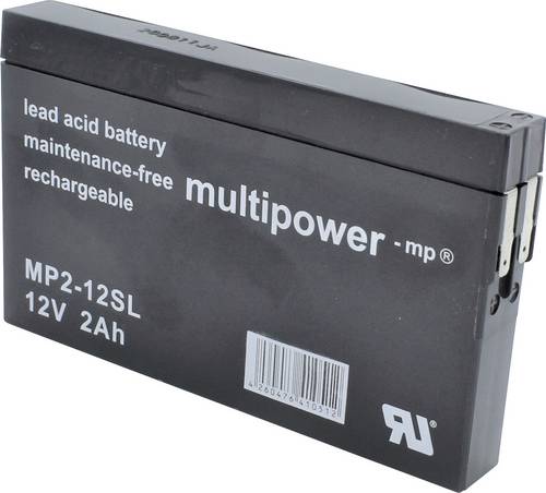 Multipower MP2-12SL MP2-12SL Bleiakku 12V 2Ah Blei-Vlies (AGM) (B x H x T) 148 x 90 x 20mm Flachstecker 4.8mm Wartungsfrei