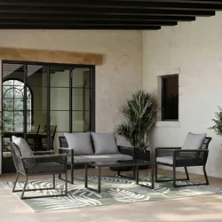 Loungegarnitur Paulina Hellgr. Metall/Outdoorstoff +Abdeckung